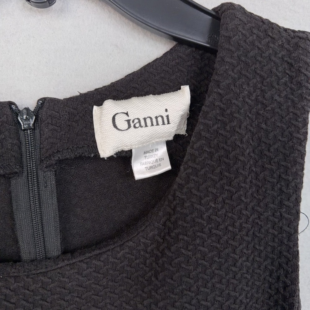Ganni Dress Womens Medium Black Textured Fit Flare Sleeveless Scoop Neck Mini - Picture 4 of 12